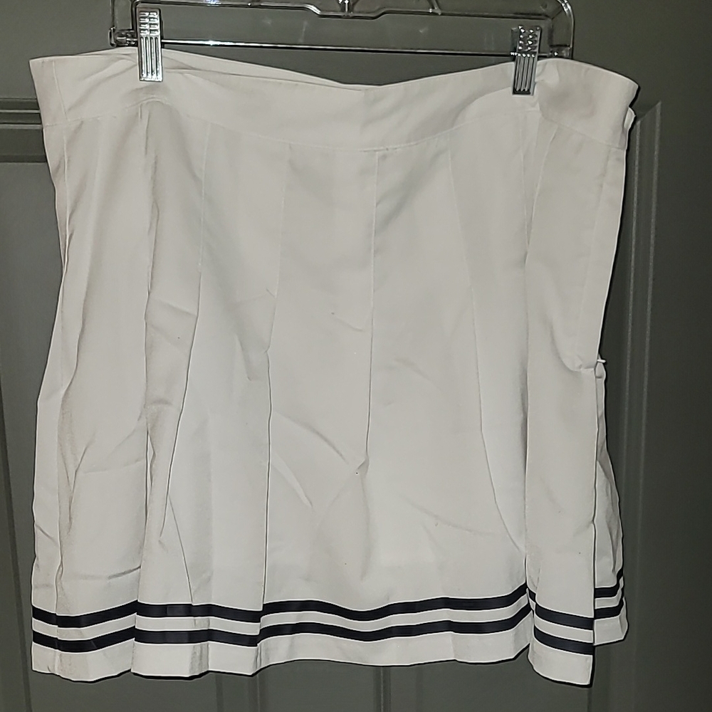 White Pleated Skirt with Black Stripes